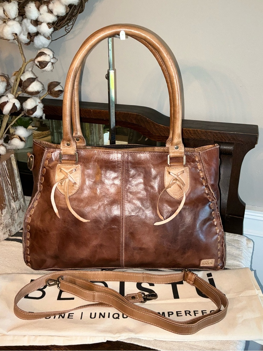 NWOT Bed Stu Rockababy Satchel Shoulder Crossbody Bag Teak Oats Rustic MSRP $295